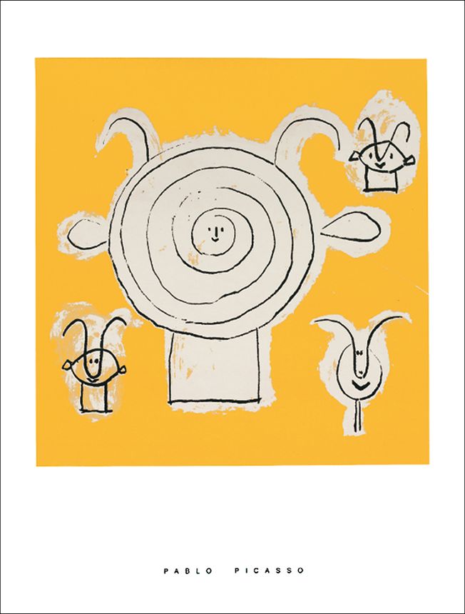 Sérigraphie von PABLO PICASSO „Tete de faune en grisaille avec trois figures“