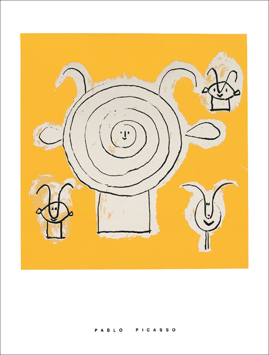 Sérigraphie von PABLO PICASSO „Tete de faune en grisaille avec trois figures“